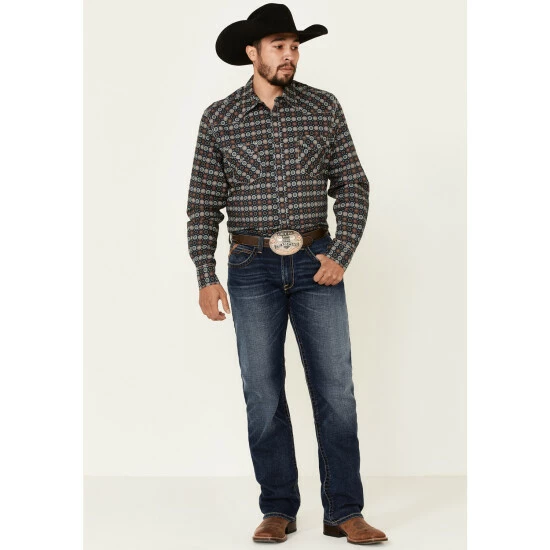 New π Cinch Men's Modern Fit Navy Large Geo Print Long Sleeve Western π Shirt π - Image 2