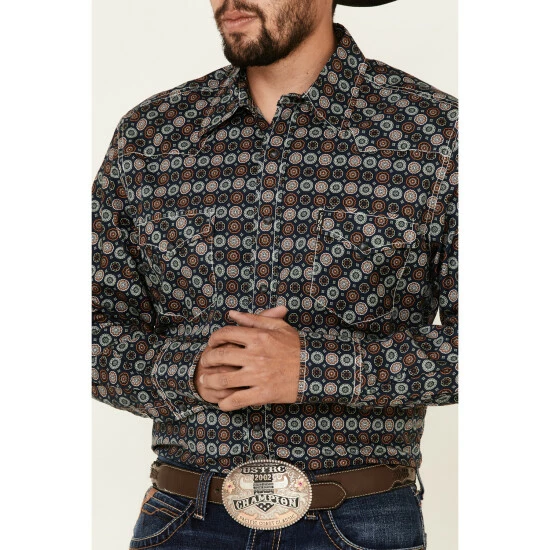 New π Cinch Men's Modern Fit Navy Large Geo Print Long Sleeve Western π Shirt π - Image 3