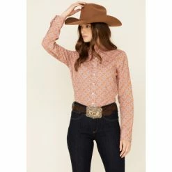 Buy π₯ Cinch π© Women's Orange & Pink Tile Geo Print Long Sleeve Button-Down Western Core π Shirt π