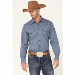 Cheap 🤩 Cinch Men's Blue Small Circle Modern Fit Geo Print Long Sleeve Snap Western 👕 Shirt 👏