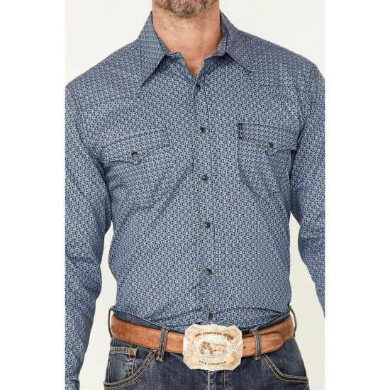 Cheap 🤩 Cinch Men's Blue Small Circle Modern Fit Geo Print Long Sleeve Snap Western 👕 Shirt 👏 - Image 3