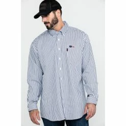 Hot Sale 🛒 Cinch Men's FR Lightweight Vertical Striped Long Sleeve Work 👚 Shirt Navy 🔔