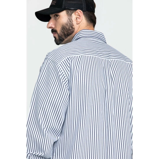 Hot Sale π Cinch Men's FR Lightweight Vertical Striped Long Sleeve Work π Shirt Navy π - Image 2