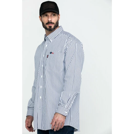 Hot Sale π Cinch Men's FR Lightweight Vertical Striped Long Sleeve Work π Shirt Navy π - Image 3