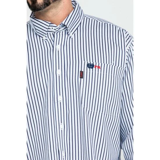 Hot Sale π Cinch Men's FR Lightweight Vertical Striped Long Sleeve Work π Shirt Navy π - Image 4