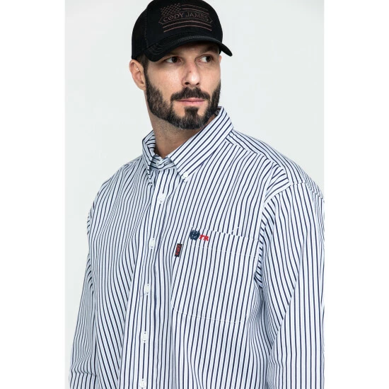 Hot Sale π Cinch Men's FR Lightweight Vertical Striped Long Sleeve Work π Shirt Navy π - Image 5