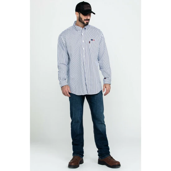 Hot Sale π Cinch Men's FR Lightweight Vertical Striped Long Sleeve Work π Shirt Navy π - Image 6
