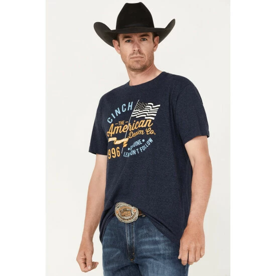 Discount π₯° Cinch Men's American Heather Navy Logo Flag Graphic Short Sleeve T-Shirt π - Image 2