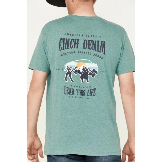 Brand new π― Cinch Men's Outdoors Bison Back Logo Graphic Short Sleeve T-Shirt Heather Green π - Image 3