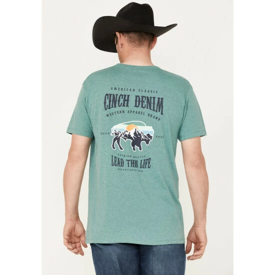 Brand new π― Cinch Men's Outdoors Bison Back Logo Graphic Short Sleeve T-Shirt Heather Green π - Image 4