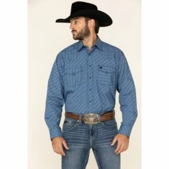 Best Sale 🥰 Cinch Men's Small Geo Print Snap Long Sleeve Western 👚 Shirt Blue 🧨
